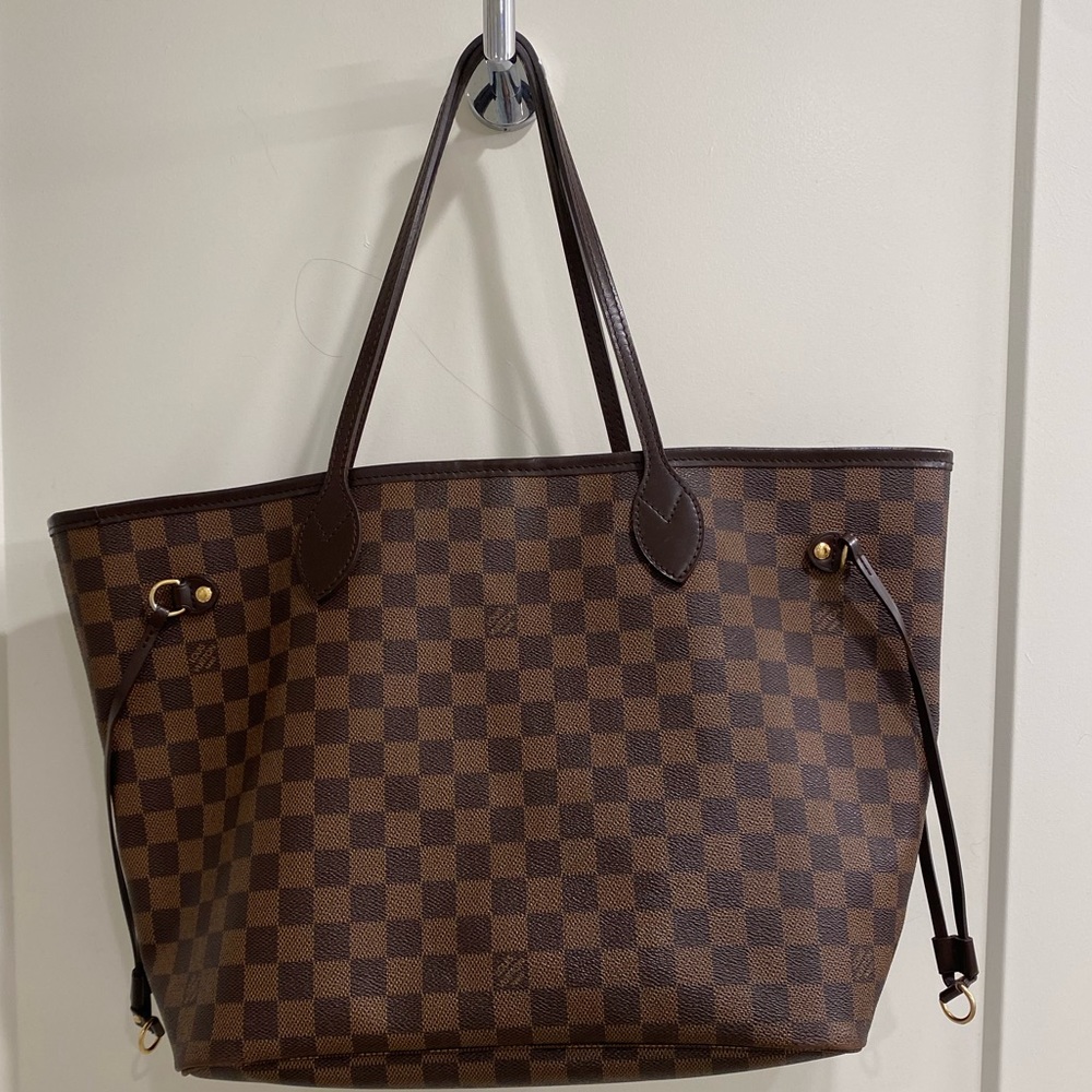 Louis Vuitton braided neverfull MM tote. Dark brown & tan leather.